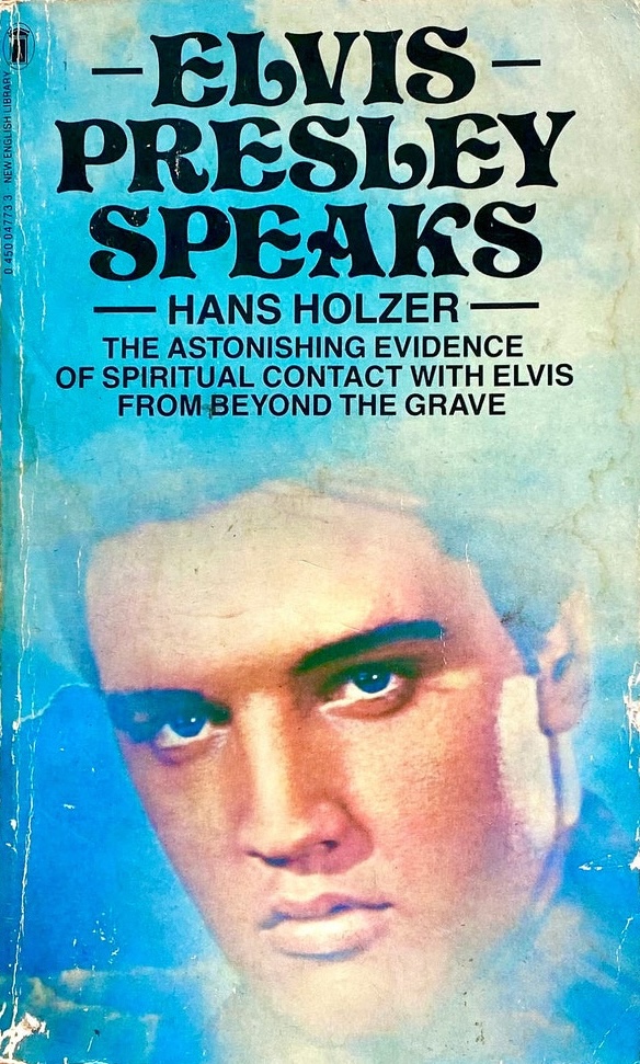 blue and white smoky background with an image of elvis' face with subtitle in black helvetica