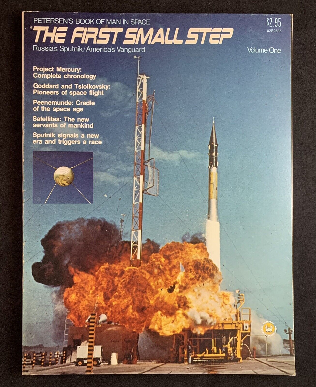 book cover with a photo of a rocket launch with superimposed small Helvetica text