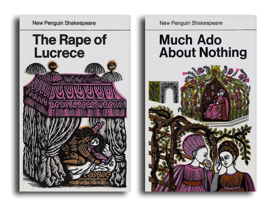 two book covers in the same style with ornate stylized illustrations from the books and black helvetica titles